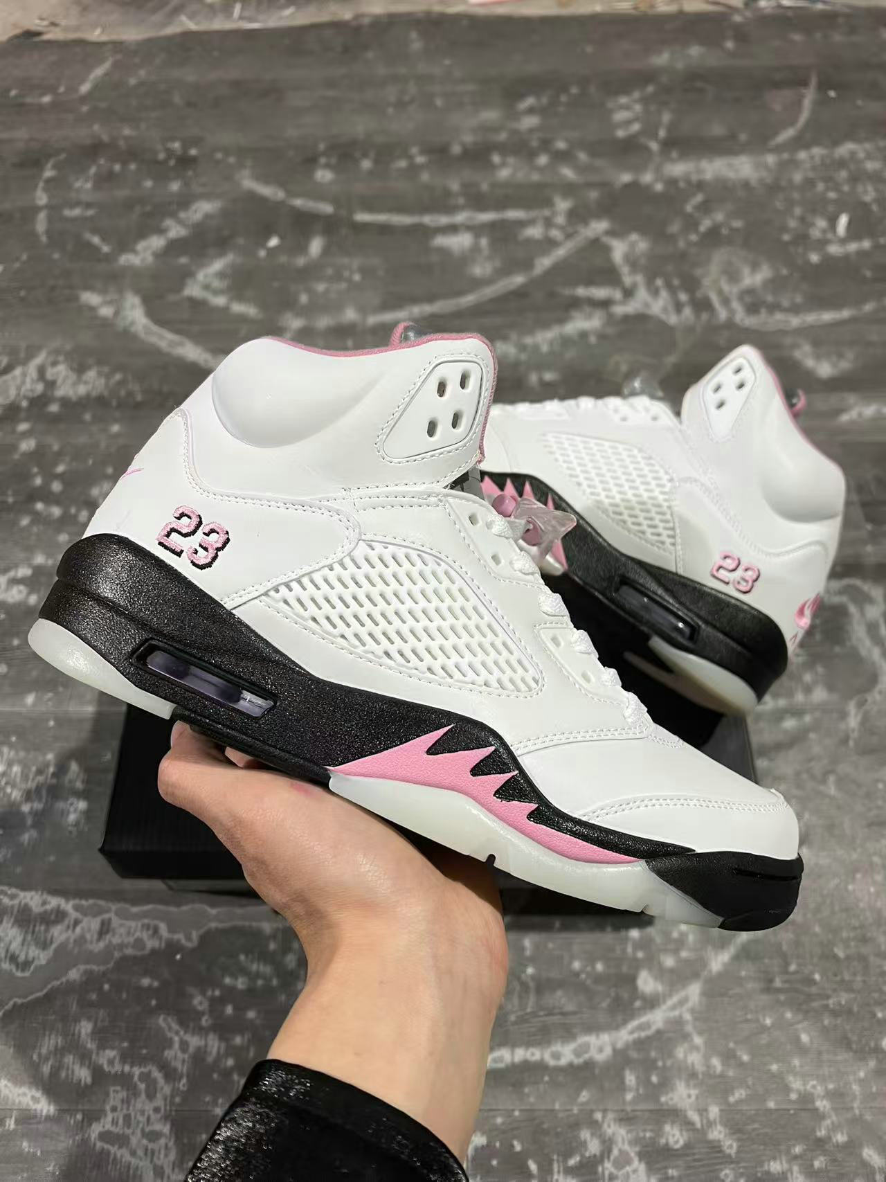 Wholesale Air Jordan 5 White Medium Soft Pink Black Sneaker HQ7978-102