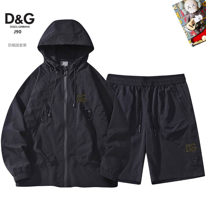 Wholesale High quality Men's D.olce Gabbana Long Sleeve Replica Designer Hooded Jackets set Shorts for sale