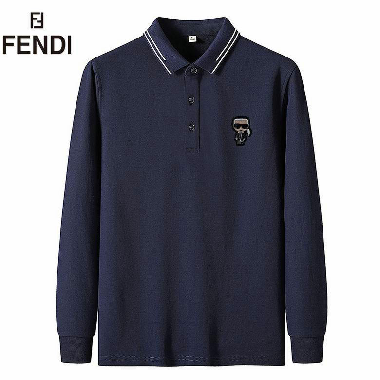 Wholesale Cheap Fendi Long Sleeve Lapel T Shirts for Sale