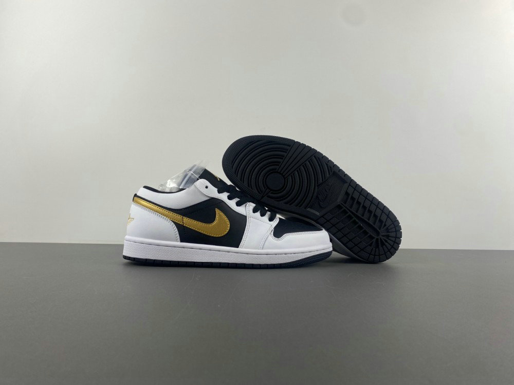 Jordan 1 Low White Black Metallic Gold Swoosh 553558-172