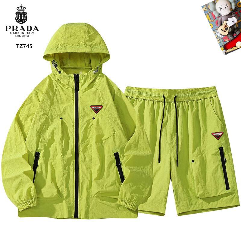 Wholesale High-quality Men's Prada Short Sleeve Replica Designer Hooded Jackets set Shorts for sale