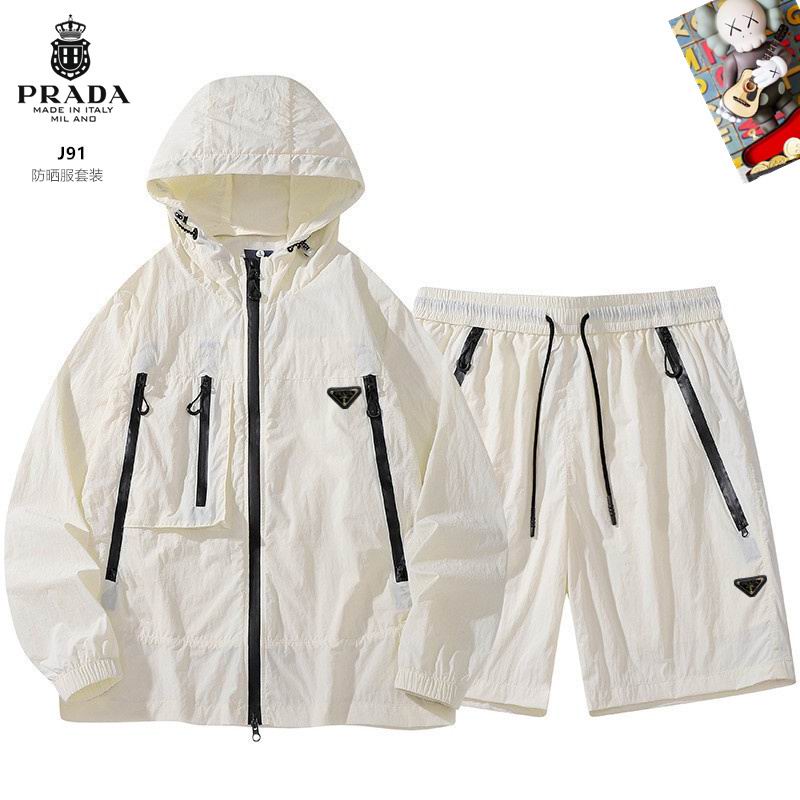 Wholesale High-quality Men's Prada Short Sleeve Replica Designer Hooded Jackets set Shorts for sale