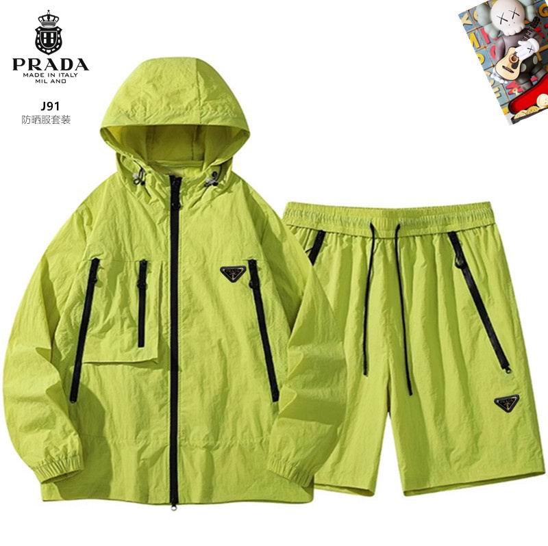 Wholesale High-quality Men's Prada Short Sleeve Replica Designer Hooded Jackets set Shorts for sale