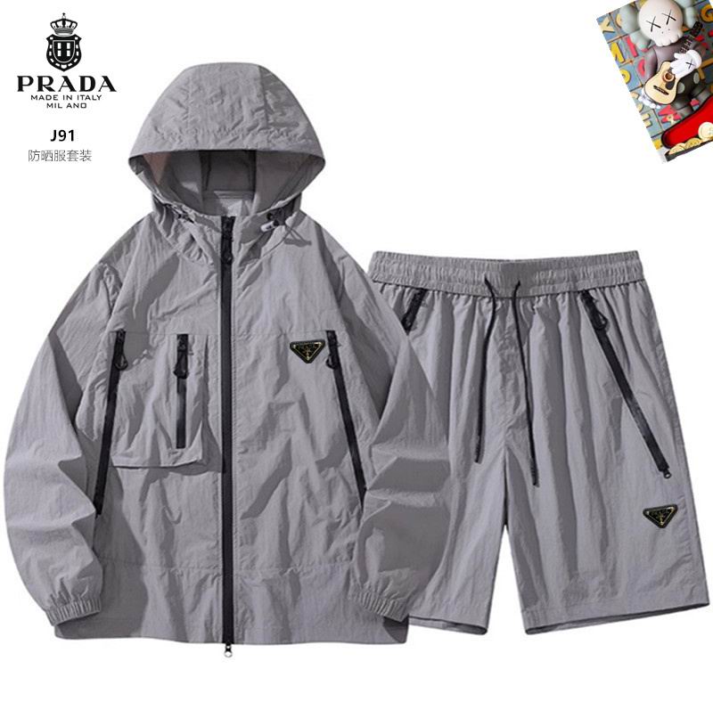 Wholesale High-quality Men's Prada Short Sleeve Replica Designer Hooded Jackets set Shorts for sale