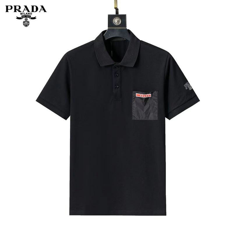 Wholesale Cheap High quality P rada Short Sleeve Lapel Mens T Shirts for Sale