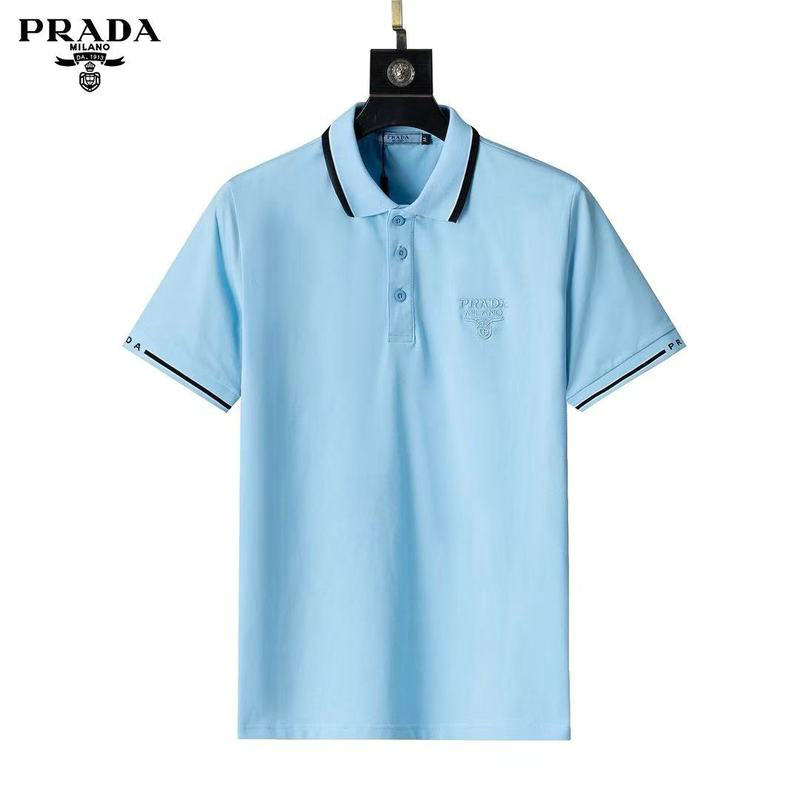 Wholesale Cheap High quality P rada Short Sleeve Lapel Mens T Shirts for Sale
