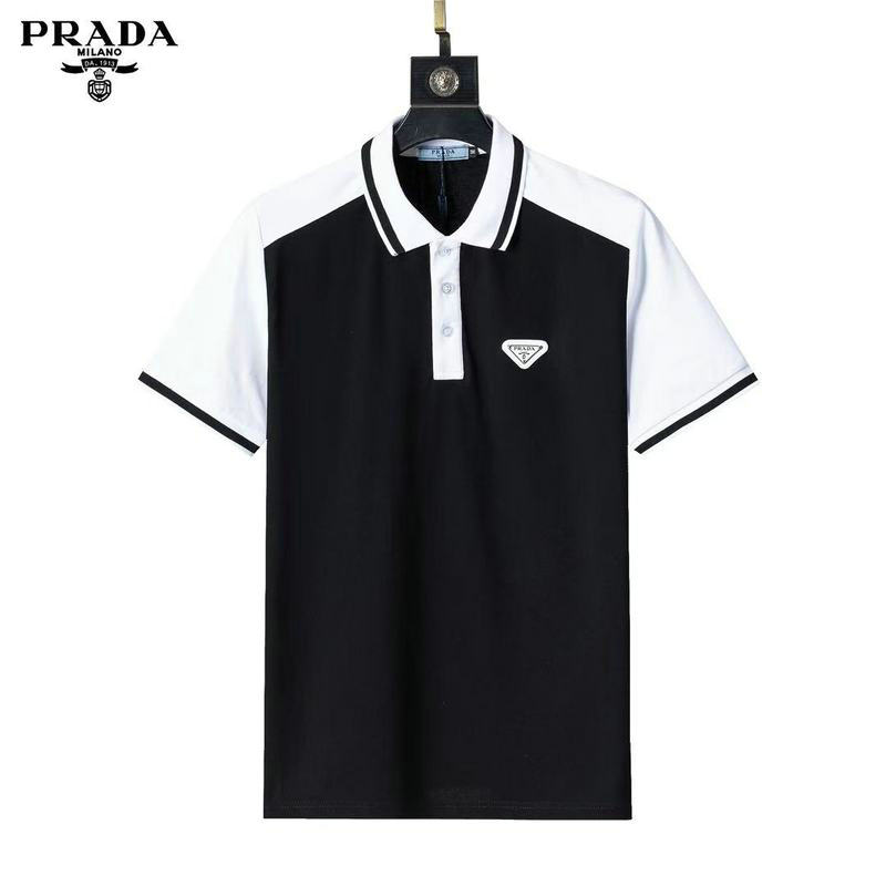 Wholesale Cheap High quality P rada Short Sleeve Lapel Mens T Shirts for Sale