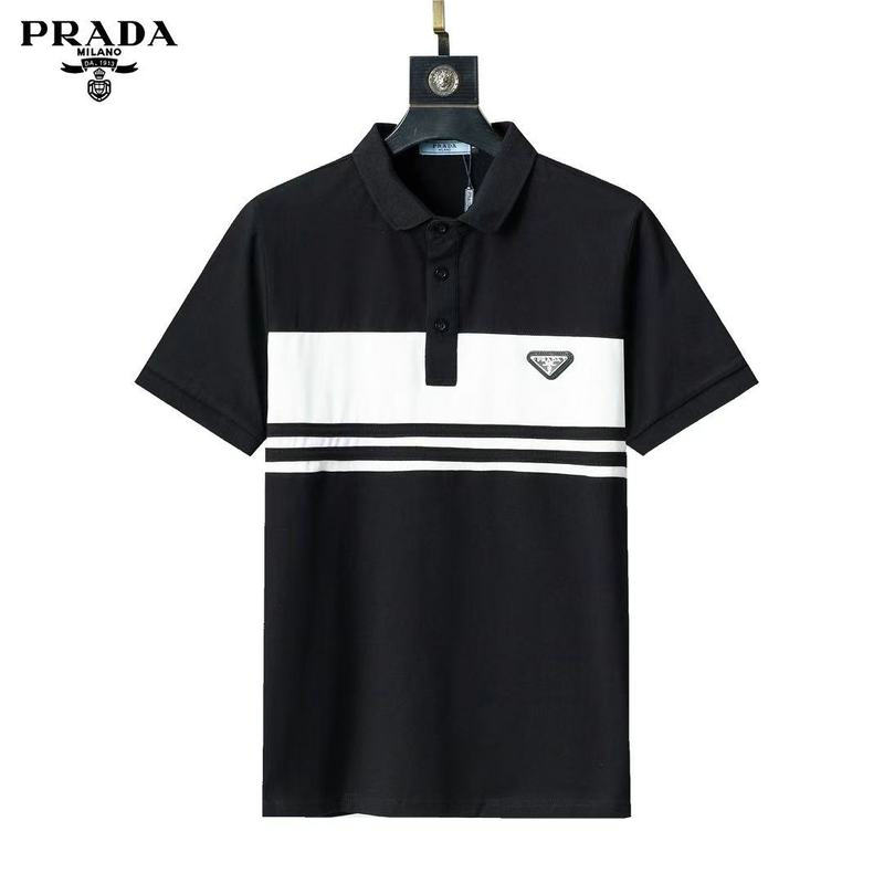 Wholesale Cheap High quality P rada Short Sleeve Lapel Mens T Shirts for Sale