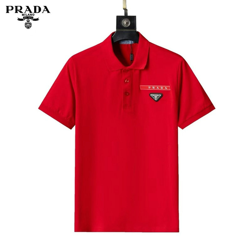 Wholesale Cheap High quality P rada Short Sleeve Lapel Mens T Shirts for Sale