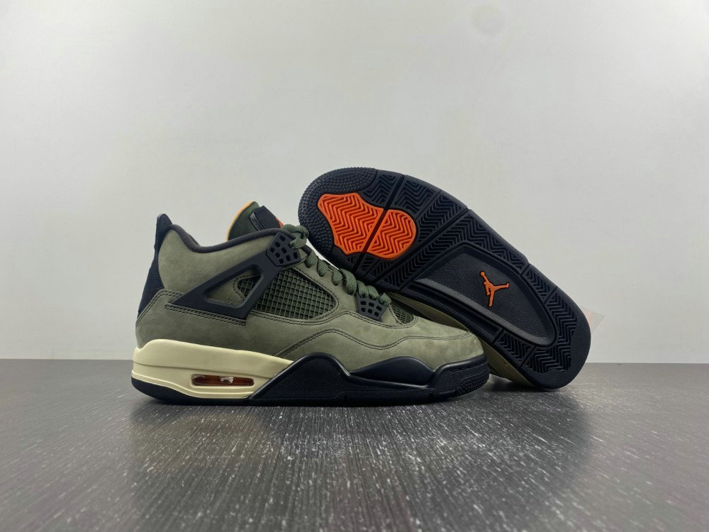 Undefeated x Air Jordan 4 Retro Olive Oiled Suede Sneaker