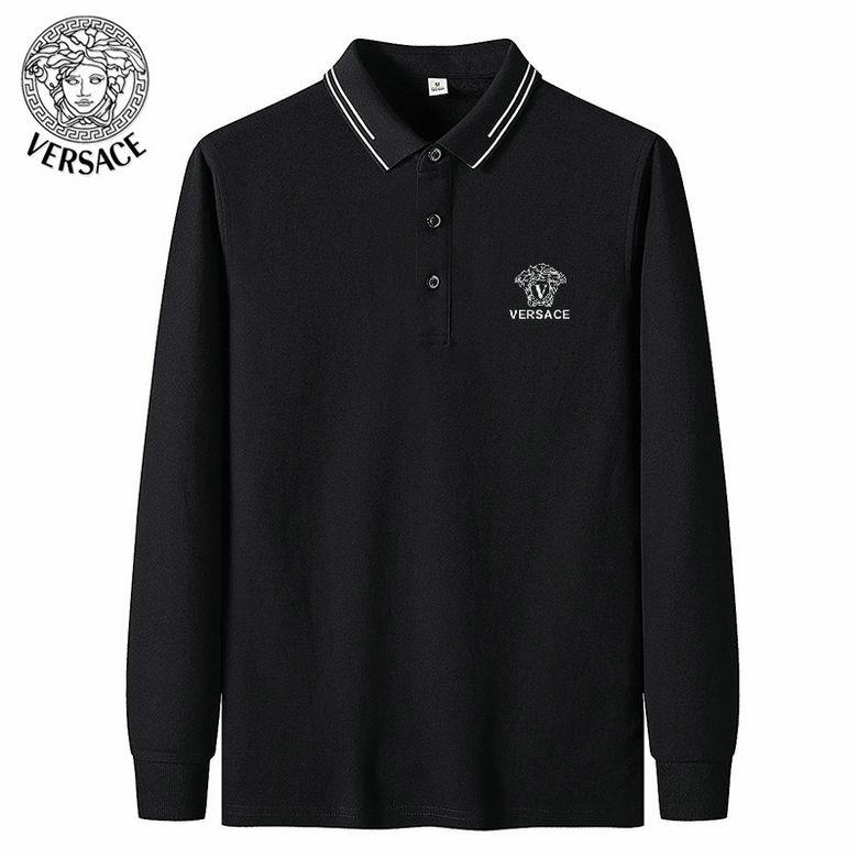 Wholesale Cheap Versace Long Sleeve Lapel T Shirts for Sale