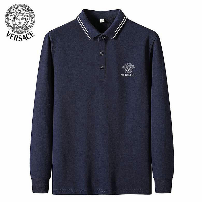 Wholesale Cheap Versace Long Sleeve Lapel T Shirts for Sale