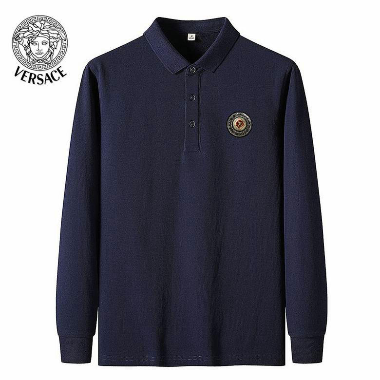 Wholesale Cheap Versace Long Sleeve Lapel T Shirts for Sale