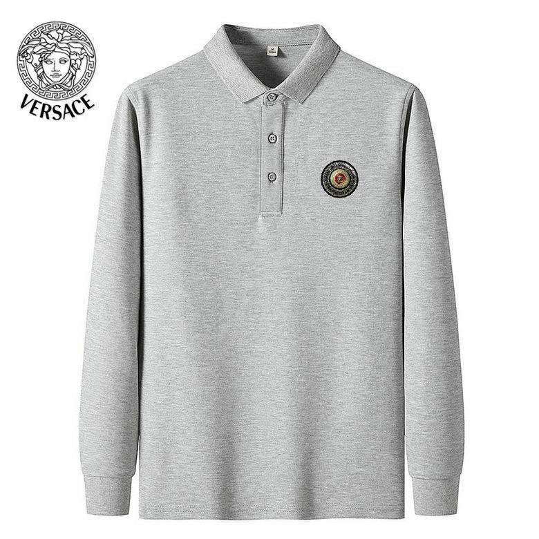 Wholesale Cheap Versace Long Sleeve Lapel T Shirts for Sale