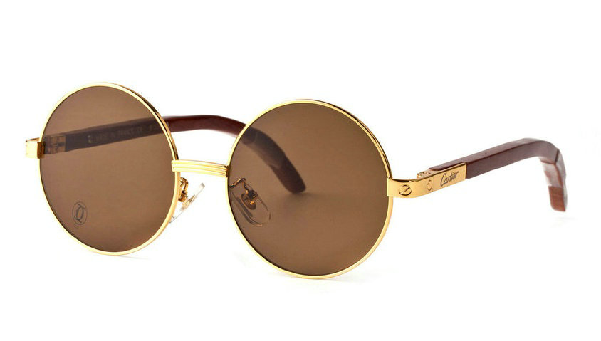 Wholesale Cheap Replica Cartier Round Metal Glasses Wood Frames for Sale-013