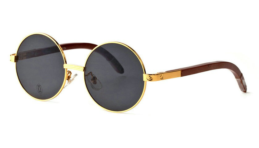Wholesale Cheap Replica Cartier Round Metal Glasses Wood Frames for Sale-015