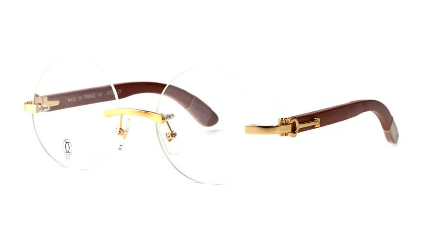 Wholesale Cheap Replica Cartier Round Metal Glasses Wood Frames for Sale-027