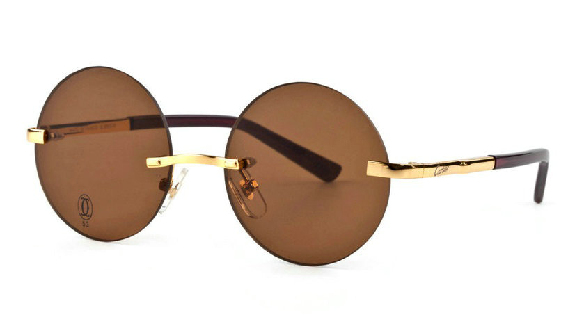 Wholesale Cheap Replica Cartier Round Metal Glasses Wood Frames for Sale-040