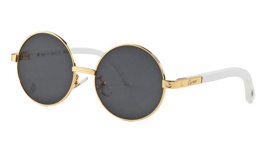 Wholesale Cheap Replica Cartier Round Metal Glasses Wood Frames for Sale-042