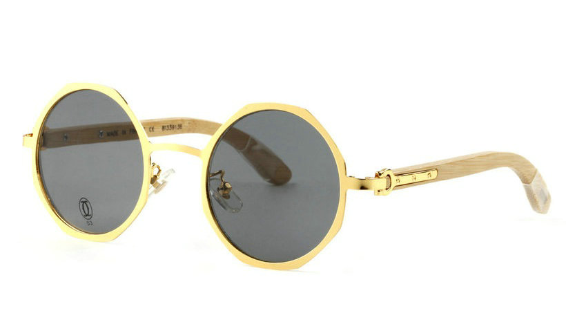 Wholesale Cheap Replica Cartier Round Gold Metal Frame Glasses for Sale-045