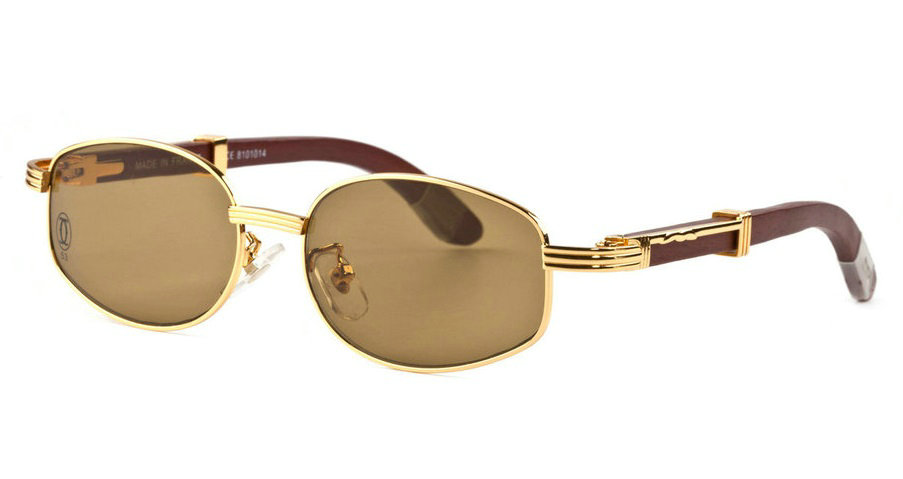Wholesale Cheap Cartier Oval Wood Frame Glasses for Sale-196